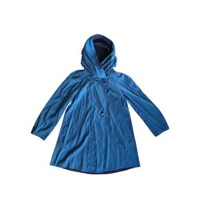 Mycra Pac Reversible Coat Pleated Hood Rain Jacket Sapphire Blue and Black XS